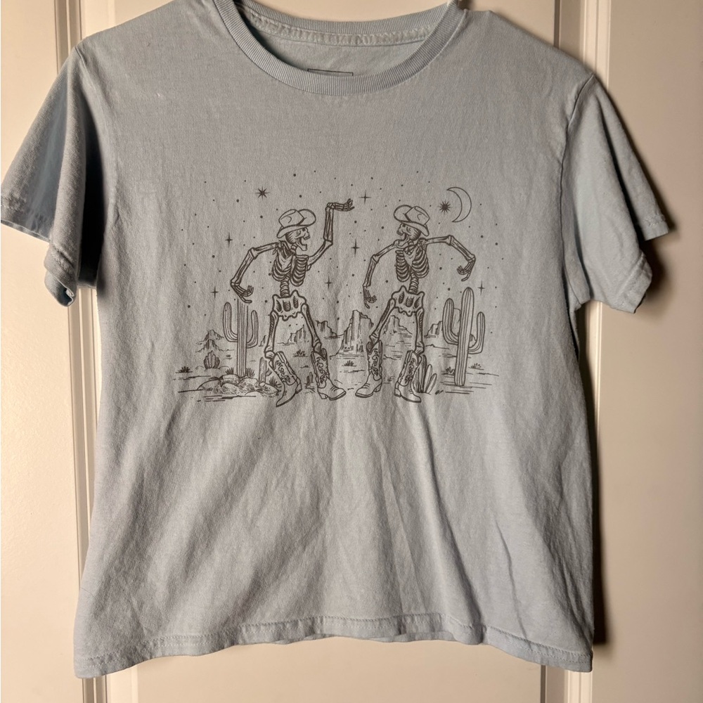 Cowboy Skeleton Graphic Tee - Light Blue